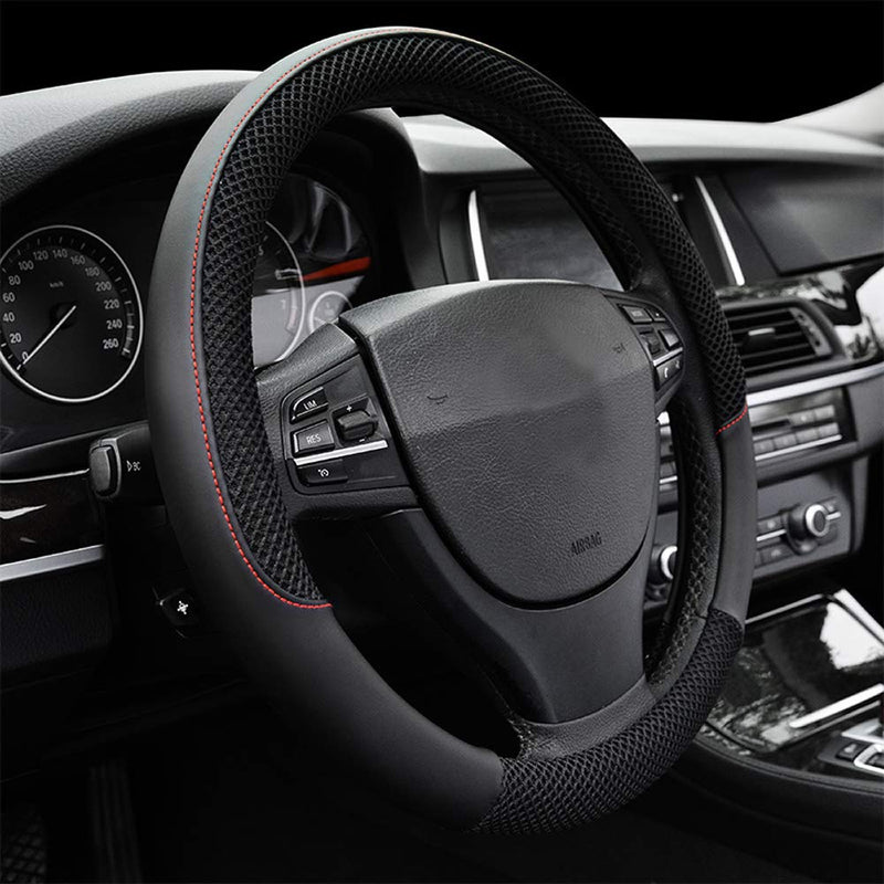 Car Steering Wheel Cover, DC Microfiber Leather Anti-slip Universal 15"/38cm (BLACK) BLACK - LeoForward Australia