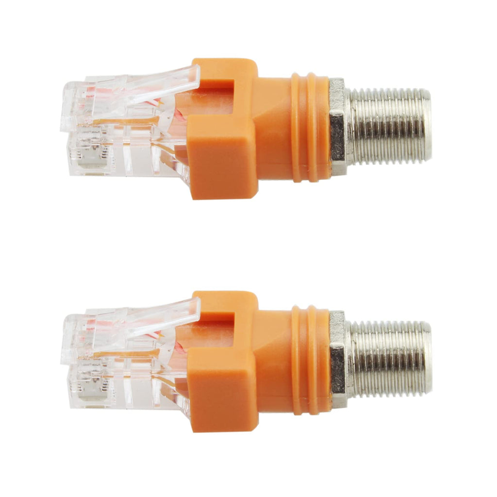  [AUSTRALIA] - Maxmoral 2pcs RF to RJ45 Converter Adapter F Female to RJ45 Male Coaxial Barrel Coupler Adapter, Orange Coax Straight Connector