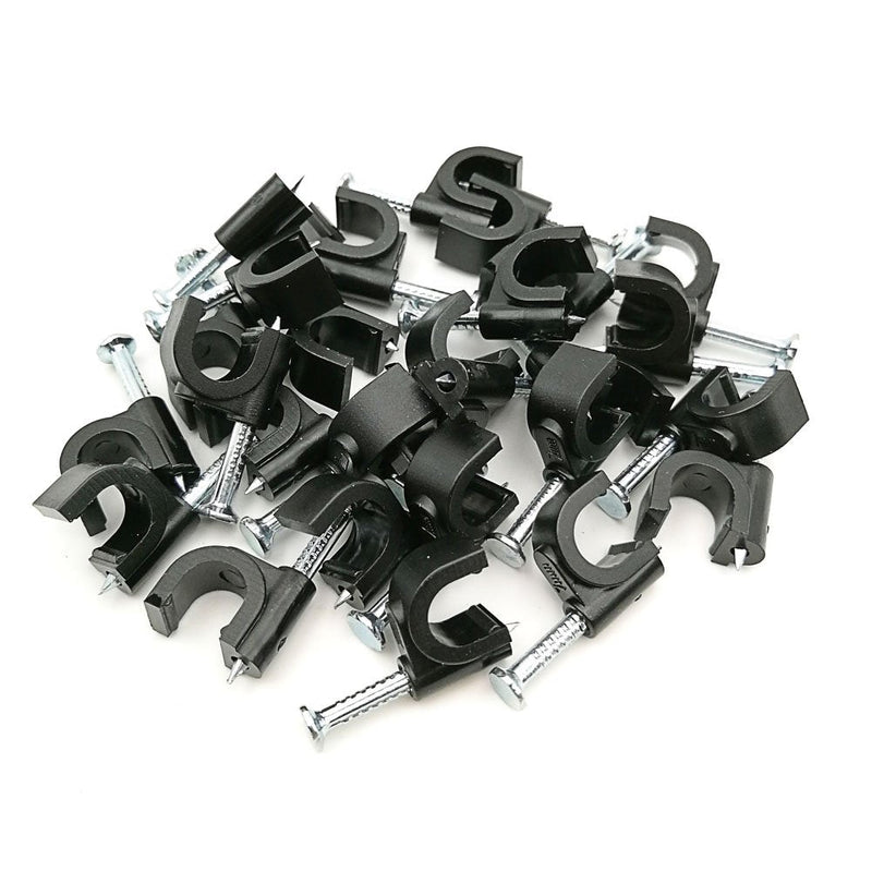  [AUSTRALIA] - HS 7mm Ethernet Cable Clips Clamps RG6 with Steel Nail (200 Pack) Wire Clips Black for Wall,Cord Management