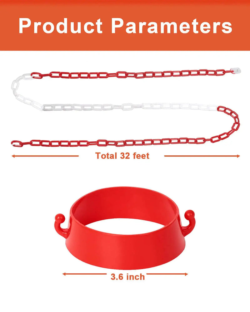  [AUSTRALIA] - 32 ft Plastic Traffic Chain Barrier Links - with 6pcs Traffic Cones Connector Kits for Traffic Cones