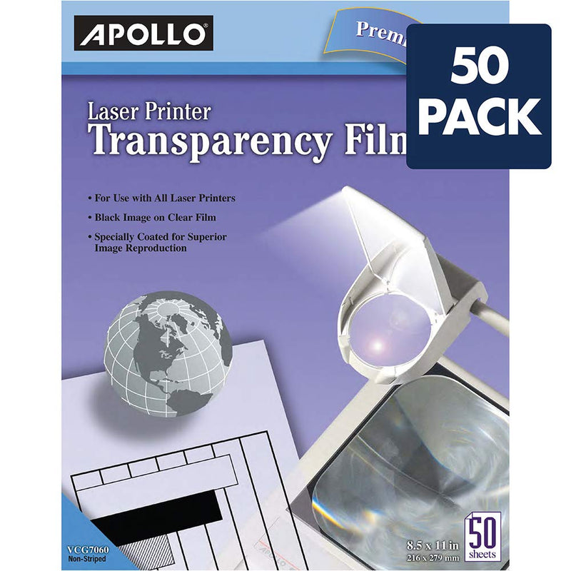 APOLLO Transparency Film for Laser Printers, Black on Clear, 50 Sheets/Pack (CG7060) (VCG7060E) - LeoForward Australia