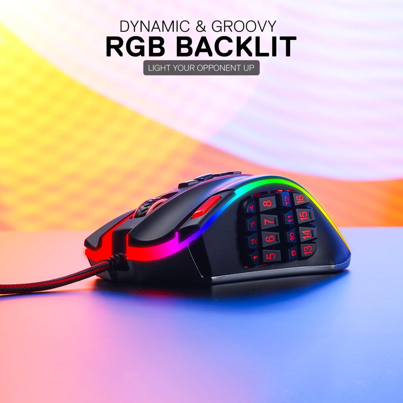  [AUSTRALIA] - Redragon M990 MMO Gaming Mouse, 32000 DPI High Precision Wired RGB Gamer Mouse w/23 Programmable Buttons, 16 Side Macro Keys, Software Supports, Aluminum Base Black Wired M990