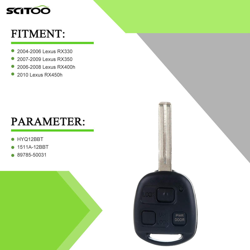  [AUSTRALIA] - SCITOO 1pc 3 Buttons Keyless Entry Remote Fob Compatible with Replacement Car Master Key Transmitter Replacement fit 2004-2010 Lexus RX400h RX450h RX330 RX350 FCC HYQ12BBT * 1 pc