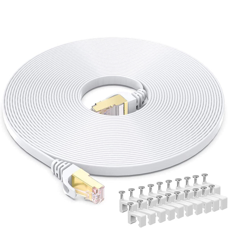  [AUSTRALIA] - BUSOHE CAT8 Ethernet Cable 20ft, High Speed Flat Internet Network Computer Patch Cord, 40Gbps 2000Mhz Faster Than Cat7/Cat6/Cat5, RJ45 Flat Cable Shielded in Wall, Indoor&Outdoor White 1 Pack