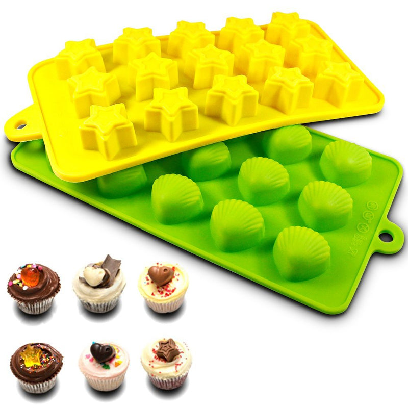  [AUSTRALIA] - Silicone Molds, SENHAI 3 Pack Candy Chocolate Mold Ice Cube Trays Non-Stick Baking Molds for Making Cake Muffin Cupcake Gummies Cookies Jelly - Star, Heart & Seashell Shape, Fun, Toy Kids Set