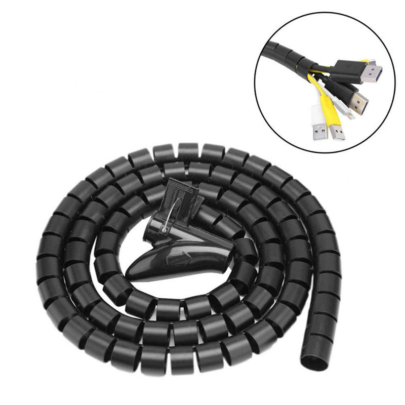  [AUSTRALIA] - PZRT Inner Diameter 8mm Long 2m Line Organizer Pipe Protection Spiral Wrap Winding Cable Wire Protector Cover Tube Cable Spiral Wrap Cable Management, Black