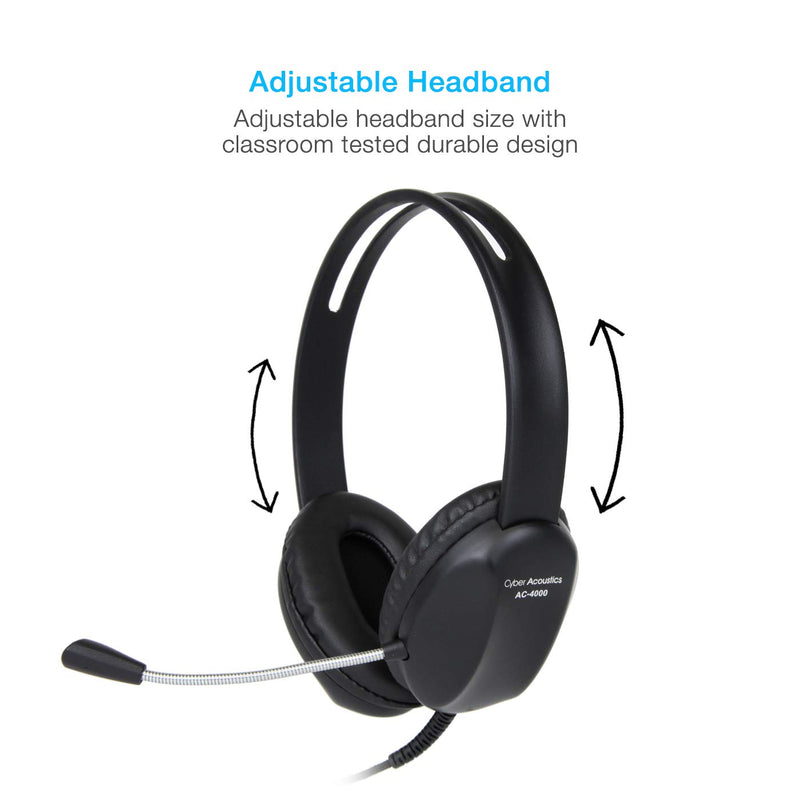  [AUSTRALIA] - Cyber Acoustics 3.5mm Stereo Headset with Headphones and Noise Cancelling Microphone for Pcs, Tablets, and Cell Phones in The Office, Classroom or Home (AC-4000) 1 Unit