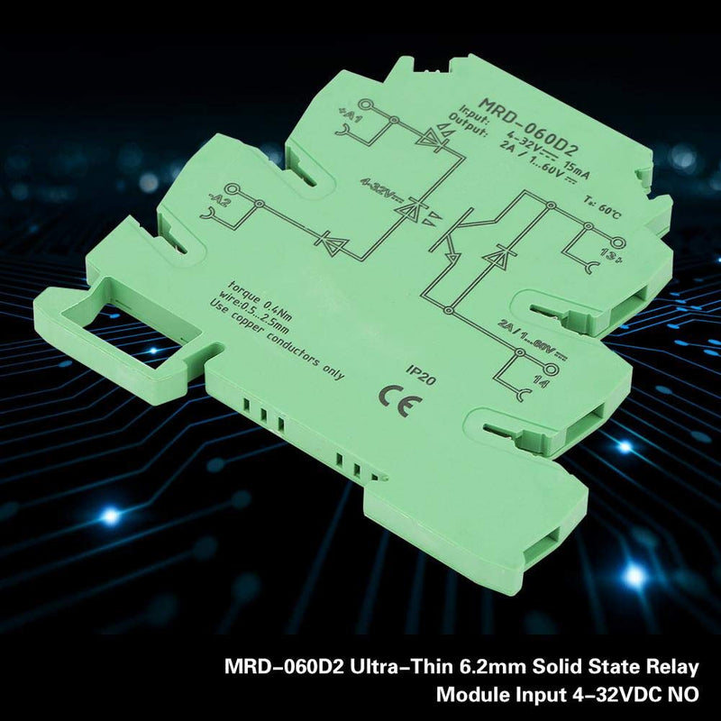  [AUSTRALIA] - Solid State Relay Module, MRD-060D2, Ultra Thin 6.2mm Input 4-32VDC for DC Pneumatic Solenoid Valves, DC Solid State Relay Output