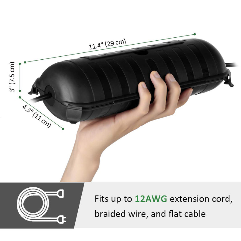  [AUSTRALIA] - Outdoor Extension Cord Safety Cover with Waterproof Protector Seal, Weatherproof Electrical Connection Box for Outdoor Outlets, Plugs, Sockets, Holiday Decorations, Power Tools, Fountains, Black