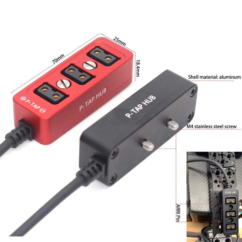  [AUSTRALIA] - DRRI 3 Port P-tap to Dtap Metal Power Distribution Box with 1/4" Thread for ARRI Red Tilta Handle BMPCC 4K 6K (Black) 3port-dtap Black