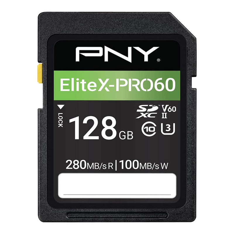  [AUSTRALIA] - PNY 128GB EliteX-PRO60 UHS-II SDXC Memory Card - 280MB/s Read, U3, V60, 4K UHD, Full HD, UHS-II for Professional Photographers & Content Creators, DSLR & Mirrorless Cameras &Advanced Video Cameras