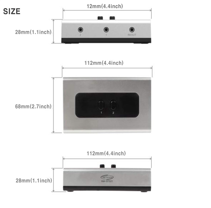  [AUSTRALIA] - NETmate 2 PORT 3.5mm STEREO Manual Switch Box AUX Audio Speaker selector(Wall Mount Hole Built-in, wall or table available) 1-Pack
