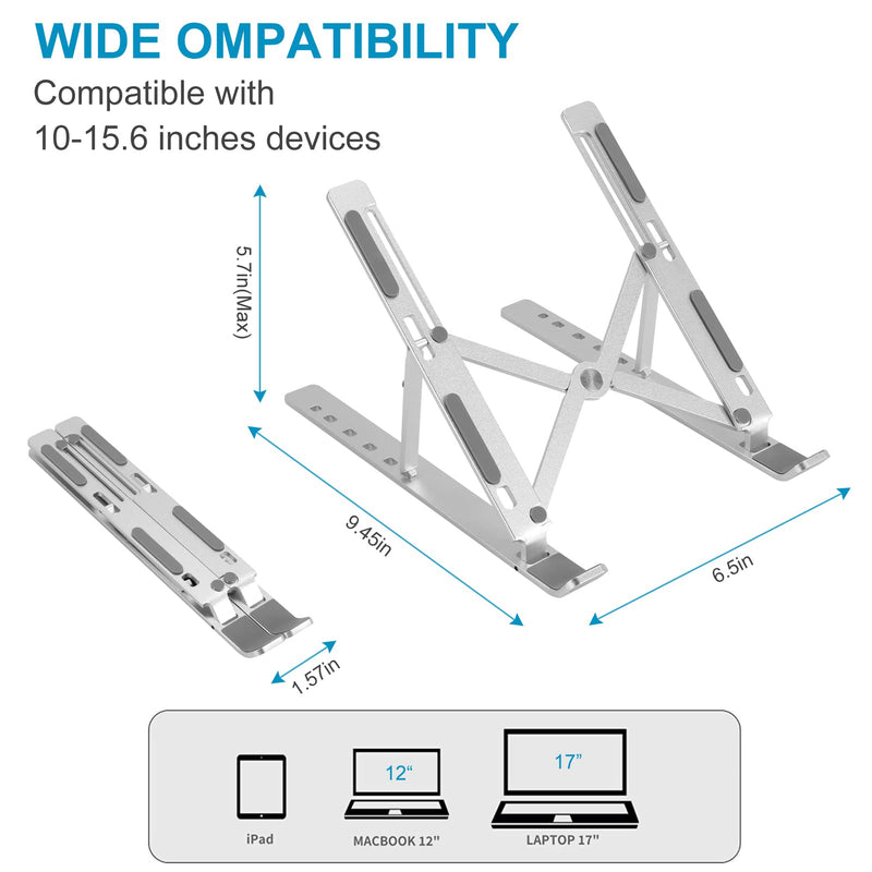  [AUSTRALIA] - Portable Laptop Stand for Desk, Adjustable Aluminum Laptop Holder Riser Computer Stand, Foldable Notebook Stand, Compatible with MacBook Air Pro, iPad Air Pro, Laptops, Tablet 10-15.6 inch (Silver)