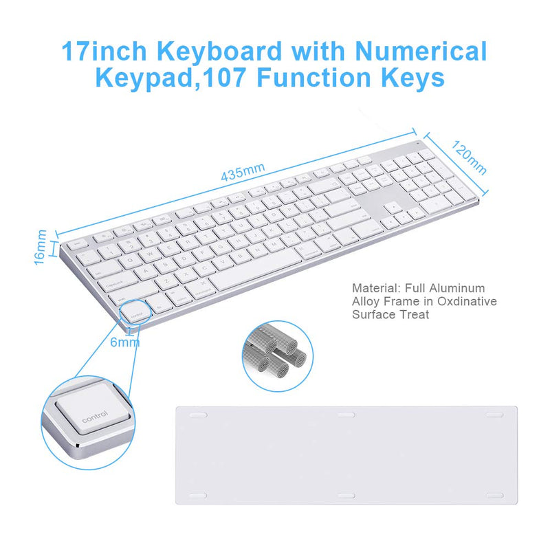 Aluminum USB Wired Keyboard with Numeric Keypad for Apple Mac Pro, Mini Mac, iMac, iMac Pro, MacBook Pro/Air Silver - LeoForward Australia