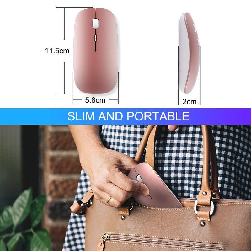 Ultra-Thin 2.4G Office Wireless Mouse Mute Charging Mouse Notebook Home Mouse with USB Receiver Compatible for Notebook, PC, Laptop, Computer, MacBook (Rose Gold) Rose Gold - LeoForward Australia