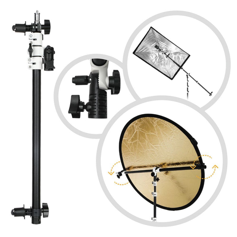  [AUSTRALIA] - Fotoconic Multi Functional Reflector Holder, Boom Arm, Background Crossbar (21"-49" / 53-125cm) with Solid Locking Metal Swivel Head Grip