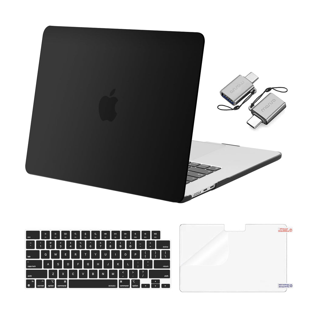  [AUSTRALIA] - MOSISO Compatible with MacBook Air 15 inch Case 2023 Release A2941 M2 Chip Liquid Retina Display Touch ID, Plastic Hard Case&Keyboard Skin&Screen Protector&Type C Adapter 2 Pack, Black