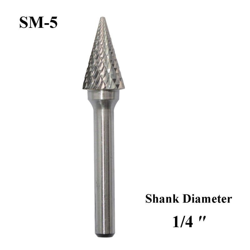 SM-5 Tungsten Carbide Burr Rotary File 25 Degree Pointed Cone Shape Double Cut with 1/4''Shank for Die Grinder Drill Bit - LeoForward Australia