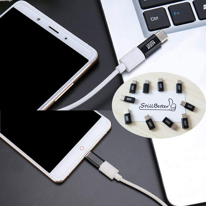 (Pack of 10) Type C Adapter, Micro USB to USB C Connector Convertor for Data Syncing and Charging,Universal for Type C Phones Pads and Other Type C Cable Supported Devices (USB C Adapter - Black) - LeoForward Australia
