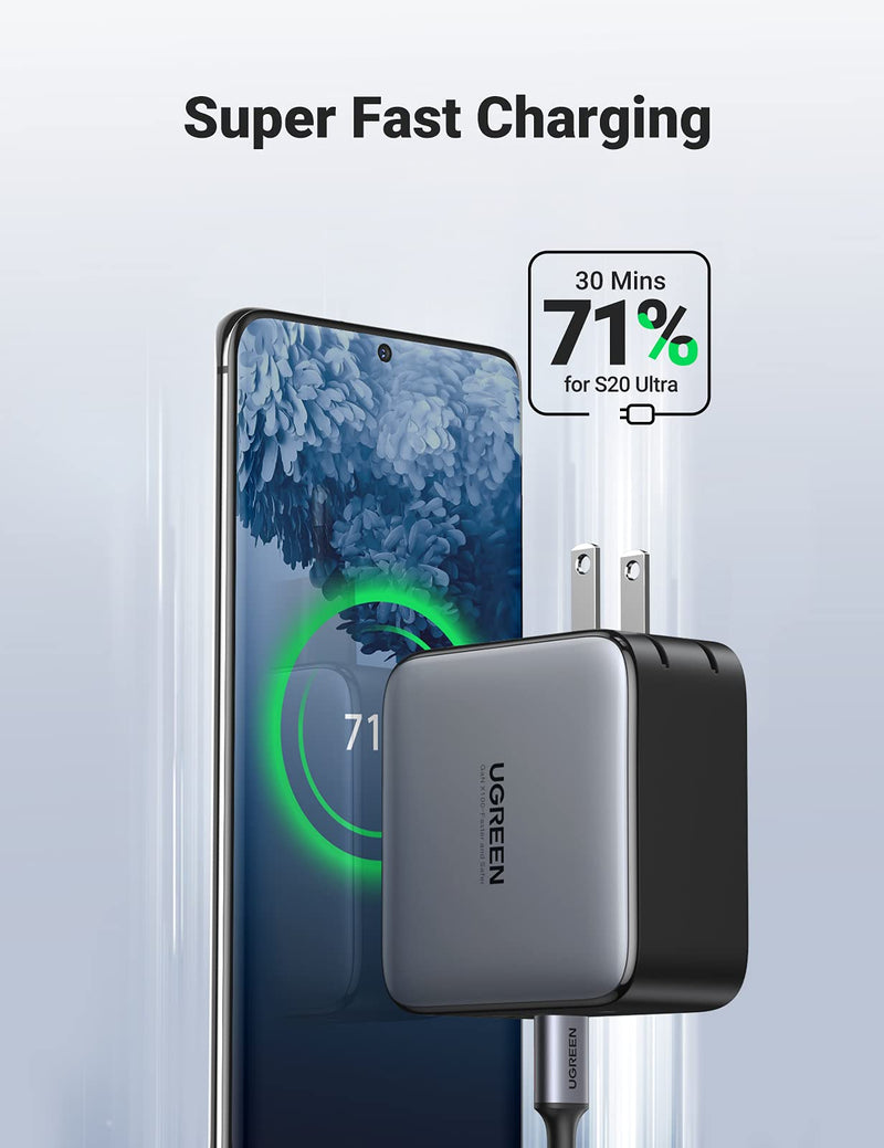  [AUSTRALIA] - UGREEN 100W USB C Wall Charger - 2-Port GaN PD Fast Charger Power Adapter Compatible with MacBook Pro/Air, iPad Pro/Mini, iPhone 13/13 Mini/13 Pro/13 Pro Max/12, Dell XPS, Galaxy and Pixel