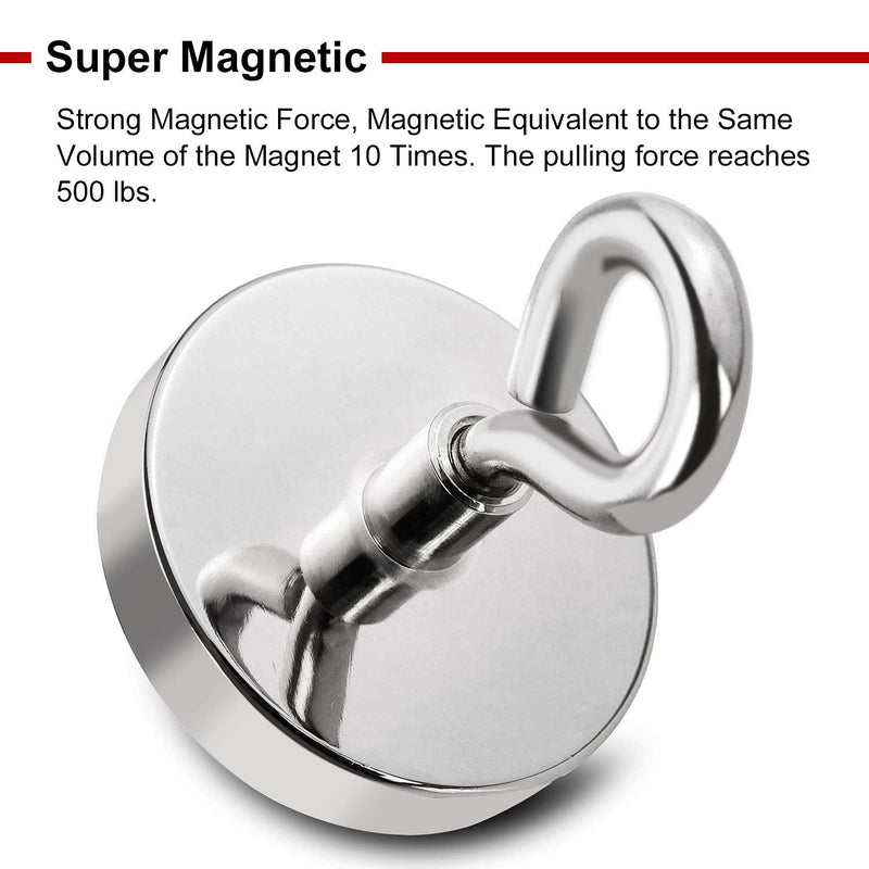  [AUSTRALIA] - DIYMAG Super Strong Neodymium Fishing Magnets, 500 lbs(227 KG) Pulling Force Rare Earth Magnet with Countersunk Hole Eyebolt for Retrieving in River and Magnetic Fishing,Diameter 2.36 inch(60 mm)