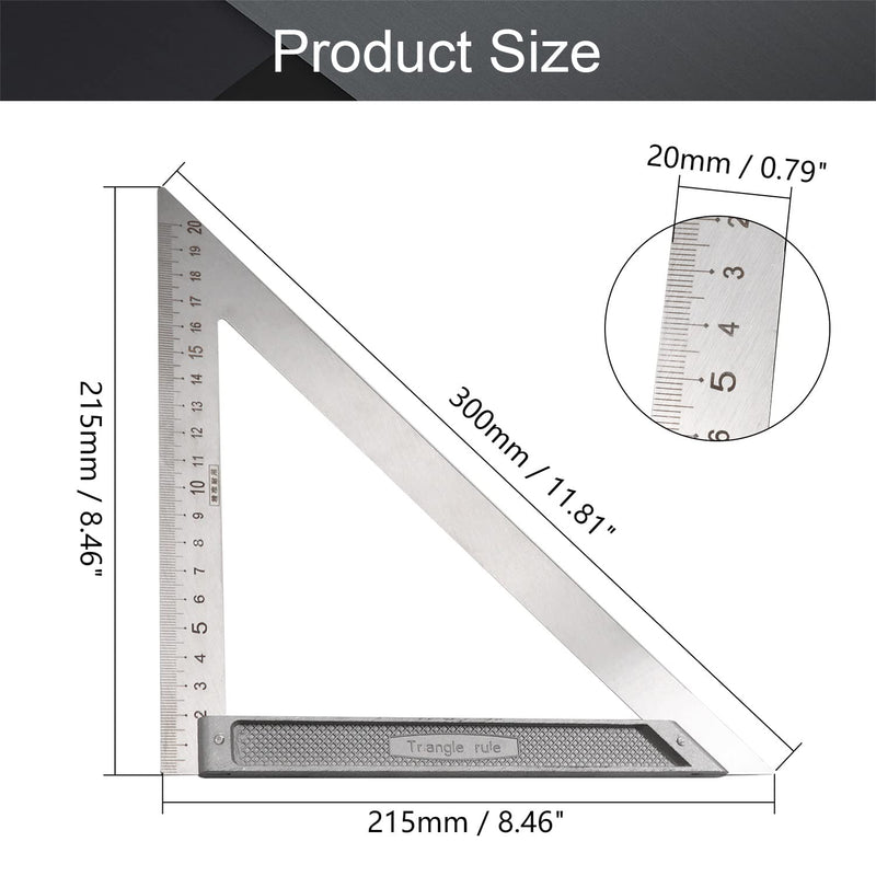  [AUSTRALIA] - Utoolmart 200mm Triangle Square Ruler Stainless Steel Right Angle Woodworking Tool Measurement 1Pcs