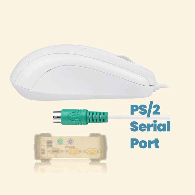 Perixx PERIMICE-209 P, Wired PS2 Optical Mouse with Scroll Wheel and 1000 DPI, White (11832) - LeoForward Australia