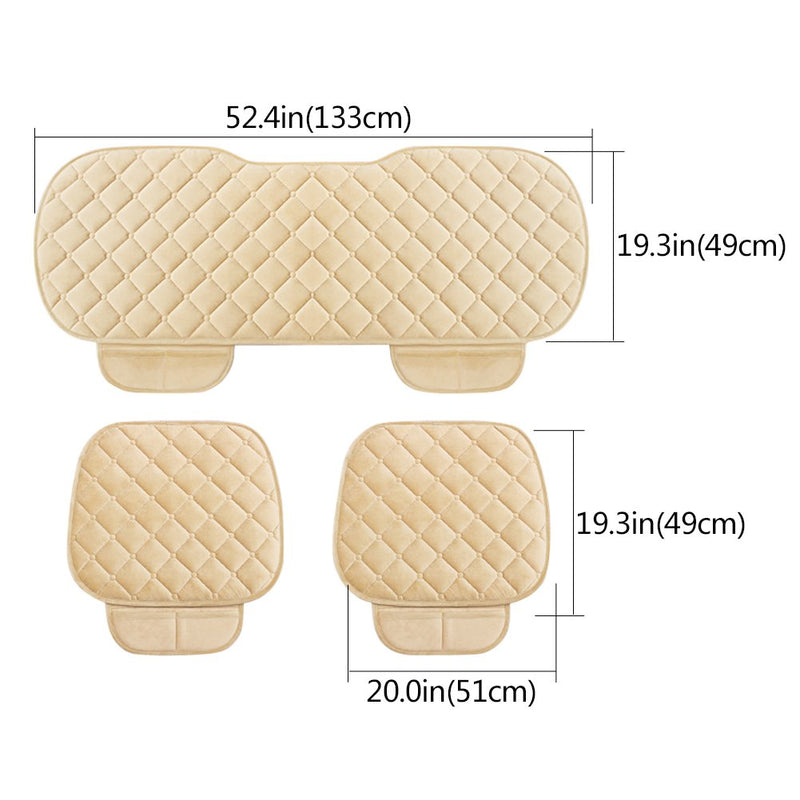  [AUSTRALIA] - WINGOFFLY 3 Pack Thicken Front and Rear Car Seat Cushion Nonslip Car Interior Seat Cover Pad Mat Fit for Auto Vehicle, Beige