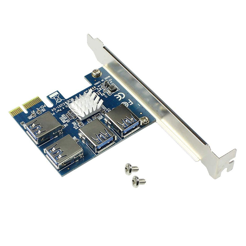  [AUSTRALIA] - JMT PCI-E 1x to 16x Riser Card PCI-Express 1 to 4 Slot PCIe USB3.0 Splitter 1 to 4 Adapter GPU Riser Card for BTC Bitcoin Miner Mining (PCIE 1 to 4USB Card Blue) PCIE 1 to 4USB Card Blue