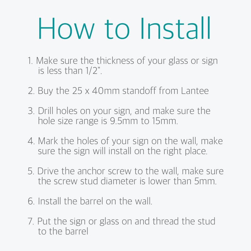  [AUSTRALIA] - 1 x 1-5/8 Inch Standoff Hardware for Plexiglass - Lantee 12 Pcs Stainless Steel Glass Sign Standoff Mounts Screws 25x40mm 1" x 1-5/8" / 25 x 40mm