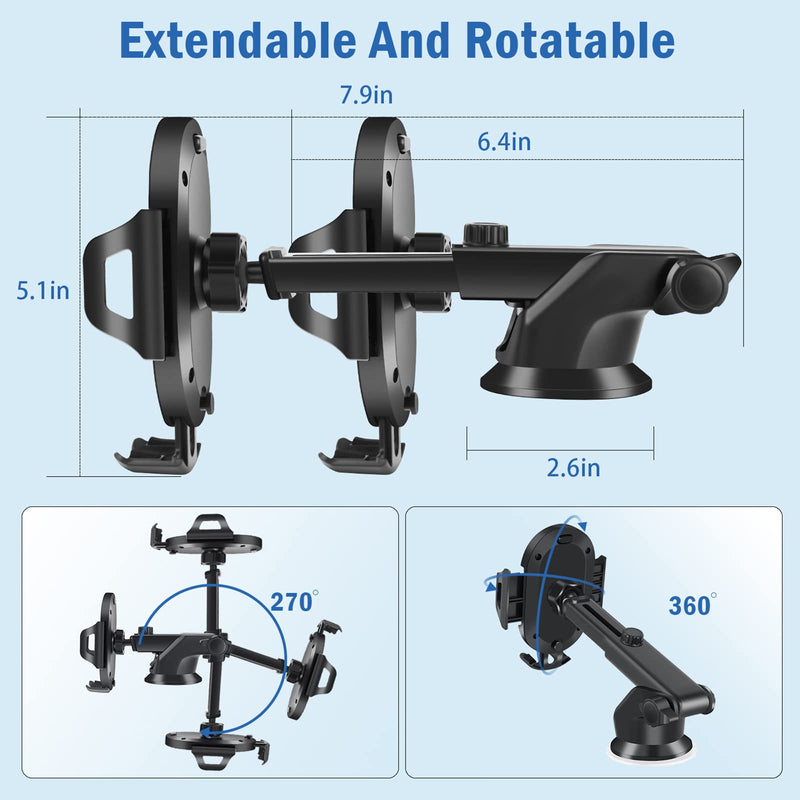  [AUSTRALIA] - TAPMEI T33 Phone Holder for Car 【Off-Road Level Suction Cup】 Universal Long Arm Cell Phone Holder Mount Dashboard Windshield Hands-Free Compatible with All Smartphones
