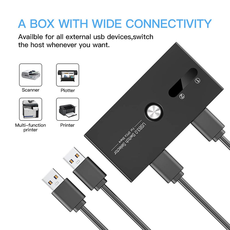  [AUSTRALIA] - USB 3.0 Switch Selector,ZIYUETEK KVM Switcher 4 Port USB Peripheral Switcher Box Hub for Mouse, Keyboard, Scanner, Printer, PC, Laptop with One-Button Switch and 2 PCS USB3.0 Cable