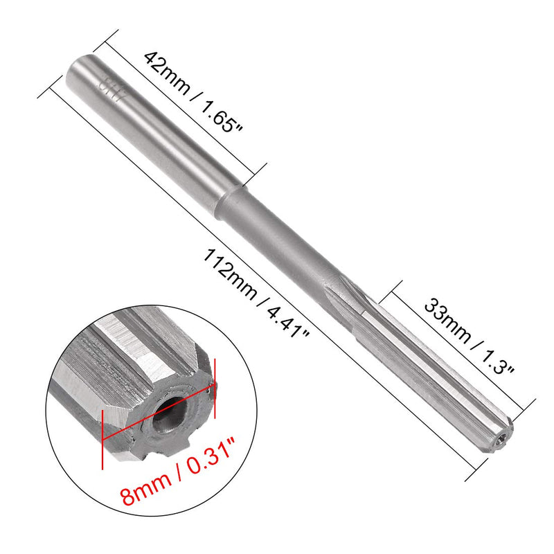  [AUSTRALIA] - uxcell Chucking Reamer 8mm, H7 HSS Lathe Machine Reamer 6 Straight Flutes, Round Shank Milling Cutting Tool, for Metal Non-Ferrous Metal Copper