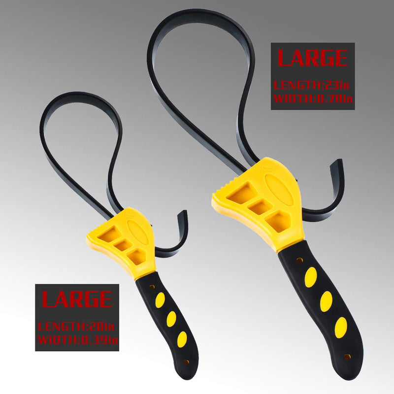 2 Piece Universal Rubber Strap Wrench Set, Oil Filter Adjustable Wrench Tool, Jar Opener Pipe Multifunctional Wrench Tools for Mechanics Plumbers Yellow - LeoForward Australia