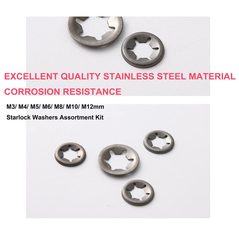  [AUSTRALIA] - cSeao 150pcs 304 Stainless Steel Starlock Internal Tooth Push On Locking Washers Assortment Kit, M3/ M4/ M5/ M6/ M8/ M10/ M12