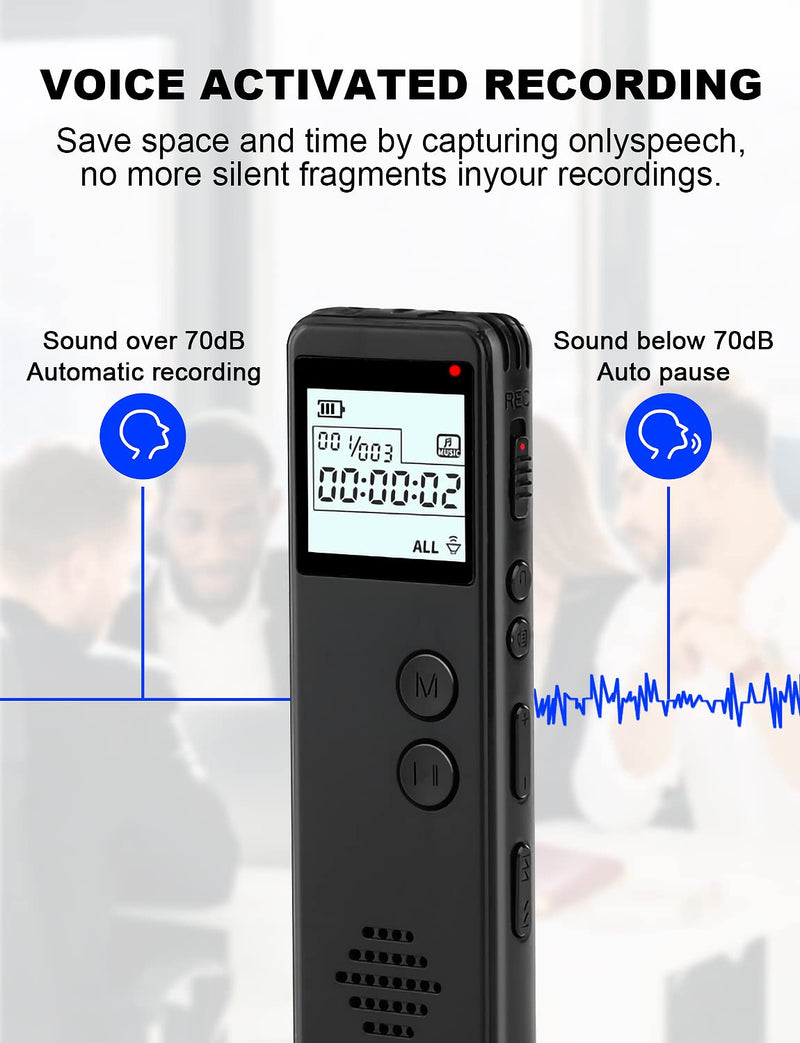  [AUSTRALIA] - 64GB Digital Voice Recorder with Playback, Langkou 1536Kbps Voice Activated Recorder for Lectures, Tape Recorder 776 Hour Audio Recording Device, A-B Repeat, MP3 Player Study, Business, Entertainment