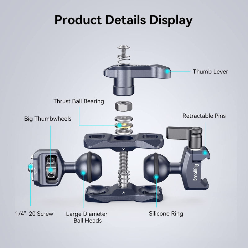  [AUSTRALIA] - SmallRig Articulating Magic Arm with NATO Clamp and 1/4"-20 Screw (with Retractable Pins) , 360 Degree Rotation, Max Load of 12 Ib Magic Arm for Field Monitor, Camera and Lights 3875