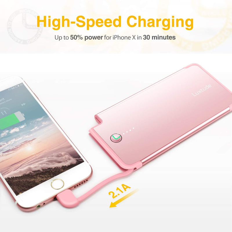  [AUSTRALIA] - Luxtude 5000mAh Portable Charger for iPhone, Ultra Slim Mfi Apple Certified Battery Pack Built in Lightning Cable, Fast Charging Power Bank for iPhone 13/12/11 Pro/X/XR/XS Max/8/7/6S, Rose Gold Pink. 2. 5000mAh-Rose Gold