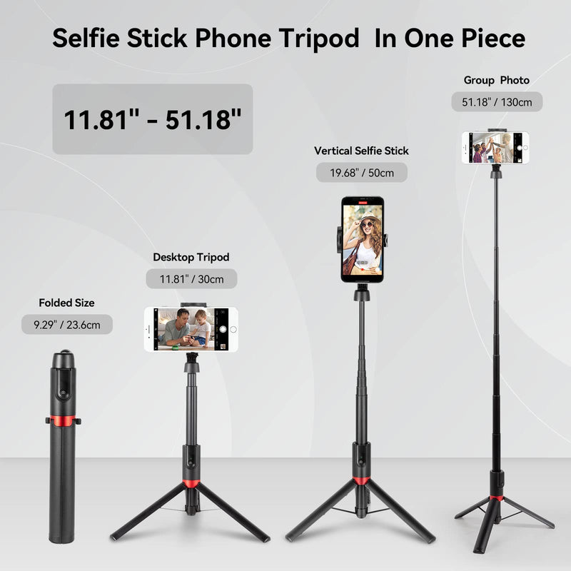  [AUSTRALIA] - SmallRig Selfie Stick Tripod with Bluetooth Remote 130 cm Extendable Travel Lightweight Tripod Stand for Selfie, Live Streaming, Video Conference, Makeup, TIK Tok, for All Phones - 3636B