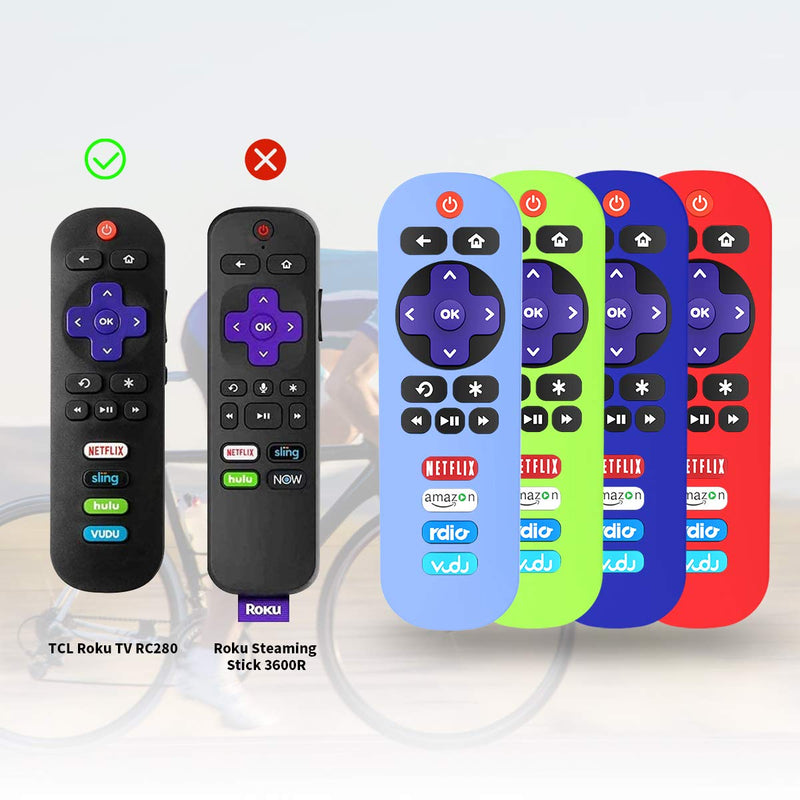  [AUSTRALIA] - [4 Pack] Silicone Case for TCL Roku TV RC280 Remote, Protective Universal Replacement Lightweight/Shockproof TCL Roku TV Remote Cover with Lanyard (Glow Blue+Glow Green+Red+Blue)