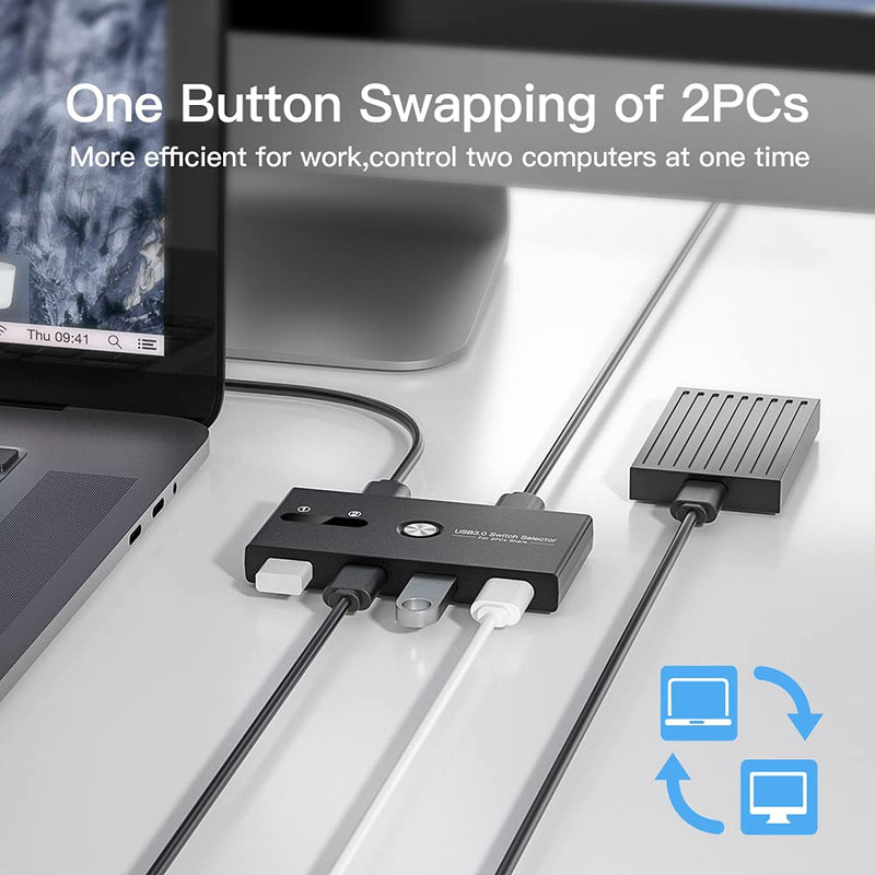  [AUSTRALIA] - USB 3.0 Switch Selector,ZIYUETEK KVM Switcher 4 Port USB Peripheral Switcher Box Hub for Mouse, Keyboard, Scanner, Printer, PC, Laptop with One-Button Switch and 2 PCS USB3.0 Cable