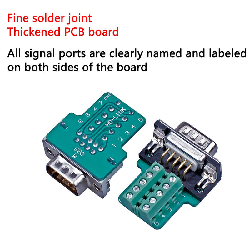  [AUSTRALIA] - ANMBEST 4PCS DB9 Breakout Connector,2PCS Male + 2PCS Female DB9 Solderless RS232 D-SUB Serial to 9-pin Port Terminal Adapter Connector Breakout Board with Case Long Bolts Tail Pipe 4PCS Male+Female