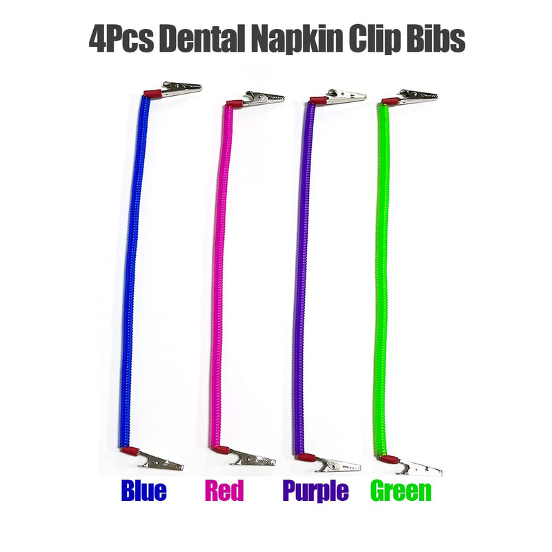  [AUSTRALIA] - Pack of 4 Multicolored Napkin Holder Bib Clips for Dentist, Necklaces with Metal Clips for Dental Clinic, Home Dining Room Clothing Protection for Adults Children Babies