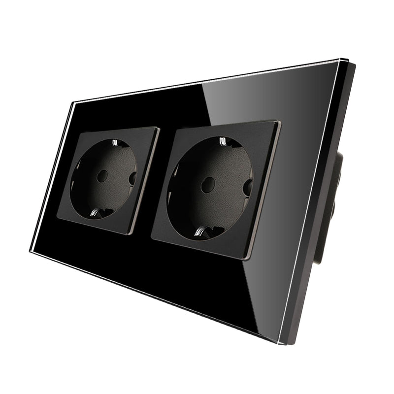  [AUSTRALIA] - CNBINGO glass Schuko socket flush-mounted, double socket black, wall socket double with glass frame double sockets