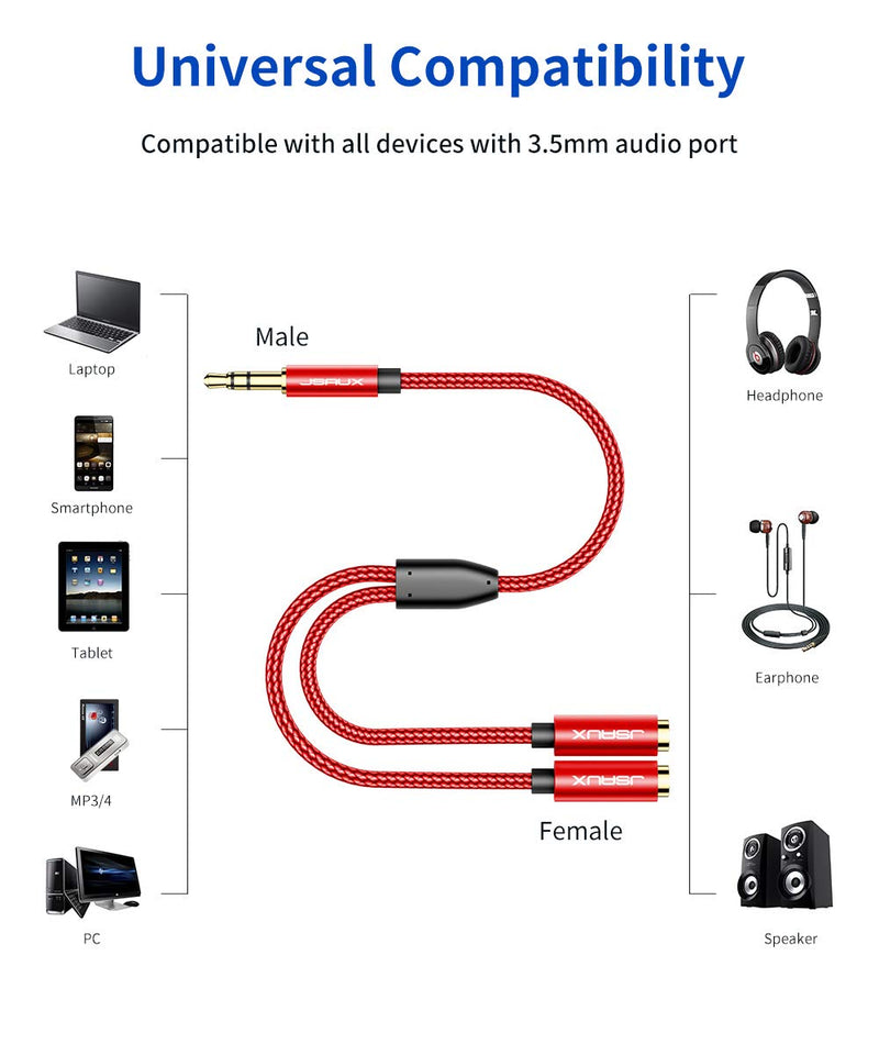  [AUSTRALIA] - JSAUX Headphone Splitter 4ft, Audio Splitter 3.5mm Male TRS to 2 Dual 3.5mm Female Adapter Nylon-Braided Stereo Y Splitter for iPhone, Samsung, Tablets, Laptop, Playstation and More [Red]… Red 1