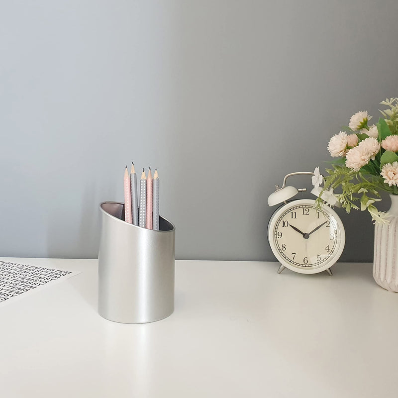  [AUSTRALIA] - Produco Metal Mesh Diagonal Pen Pencil Cup Holder Stand Office Desk Organizer Makeup Brush Holder, Silver