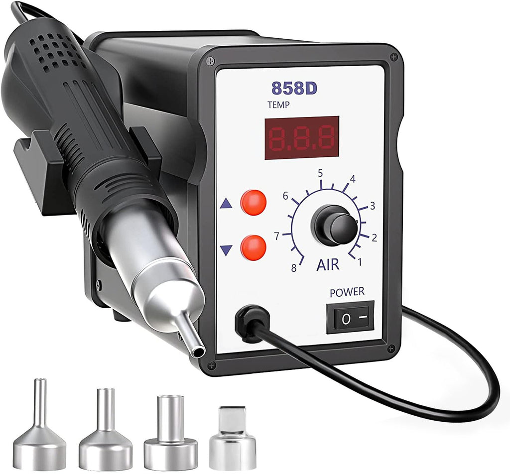  [AUSTRALIA] - 858D hot air soldering station, techextra hot air soldering device, rework station LED digital display 100-480°C, 700W hot air soldering station with 3 hot air dryer mouthpieces for BGA, SOIC, CHIP, QFP, PLCC SMD 858D