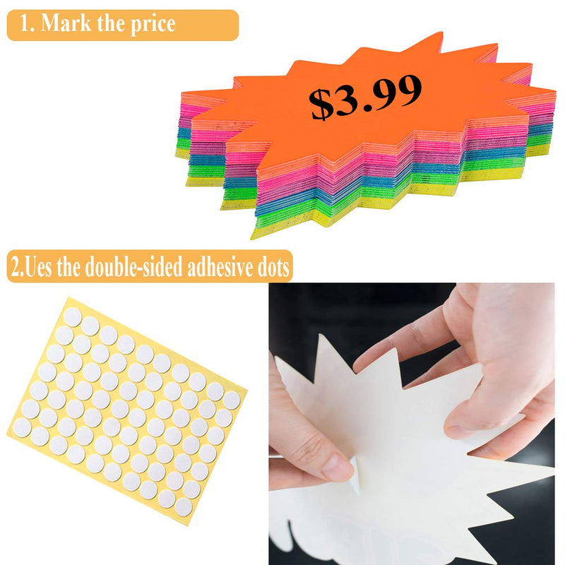  [AUSTRALIA] - Starburst Signs Fluorescent 4＂x 6＂Neon Paper Burst Signs Price Labels for Retail Store Party Favors Car Sale Office Arts and Crafts Display Tags to Boost Sales with Adhesive Dots