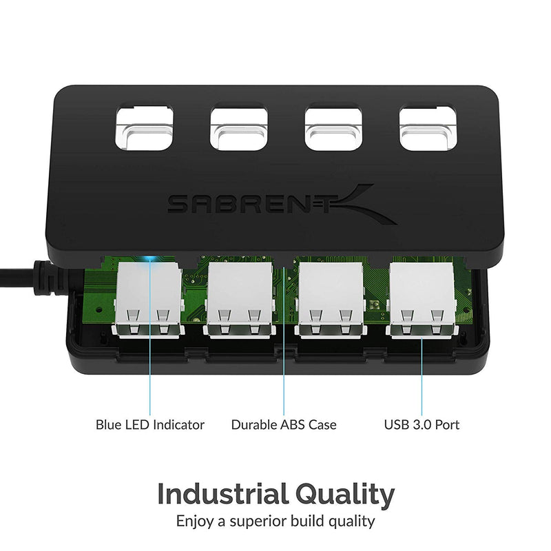  [AUSTRALIA] - Sabrent 4-Port USB 3.0 Hub with Individual LED Lit Power Switches, Includes 5V/2.5A Power Adapter (HB-UMP3)