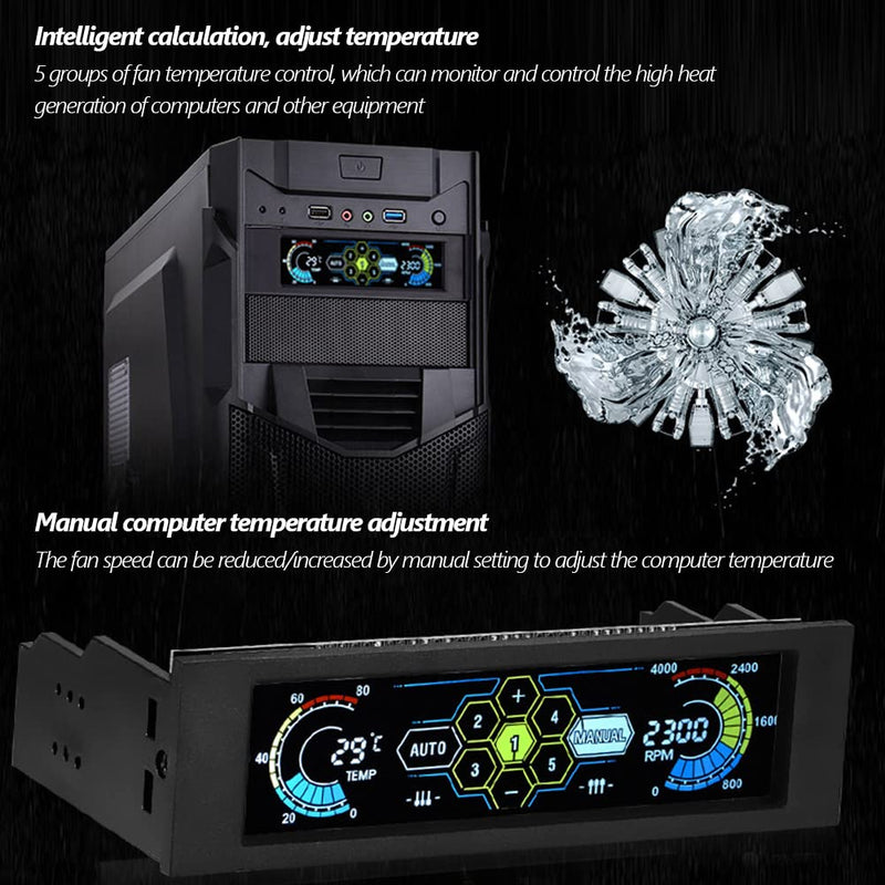  [AUSTRALIA] - Front LCD Panel,5-Fans Speed Controller CPU Temperature Sensor Computer Cooling Drive Bay Front LCD Panel,AUTO/Manual Manual Mode Automatic Mode Switch